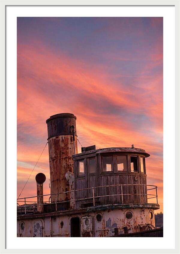 Old Tugboat Under Sunset
