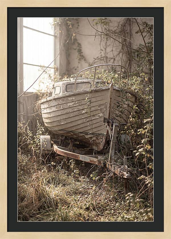 Old Wooden Boat In Overgrown Space