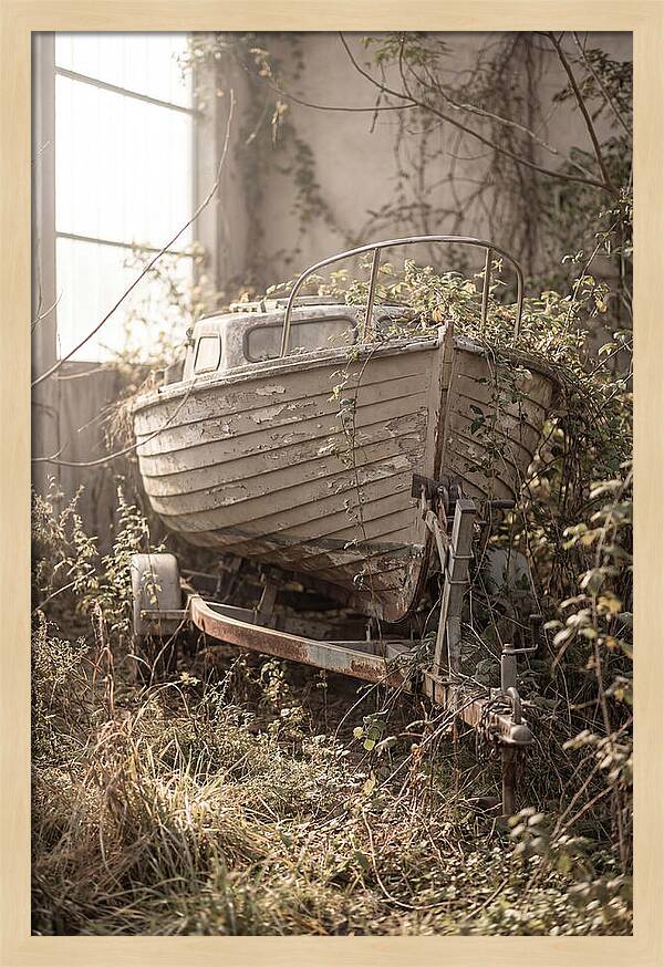 Old Wooden Boat In Overgrown Space