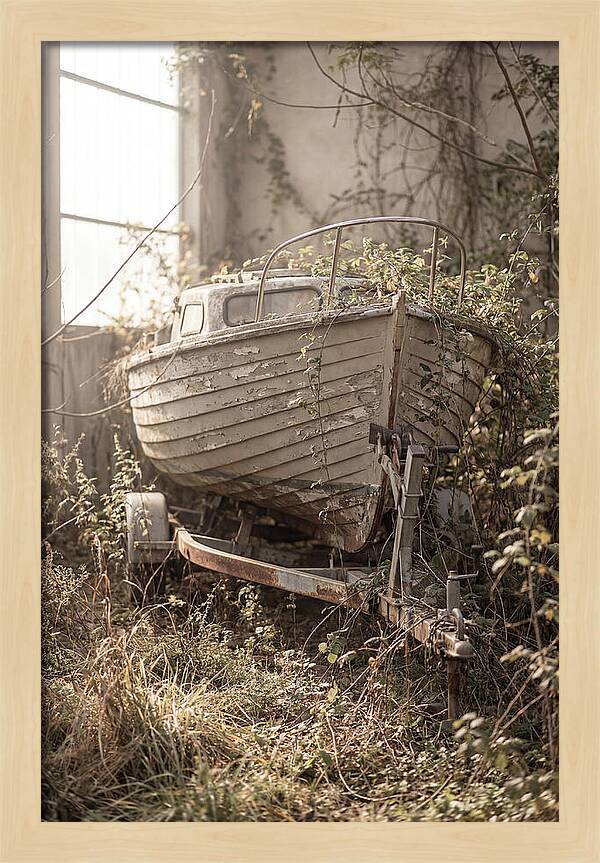 Old Wooden Boat In Overgrown Space