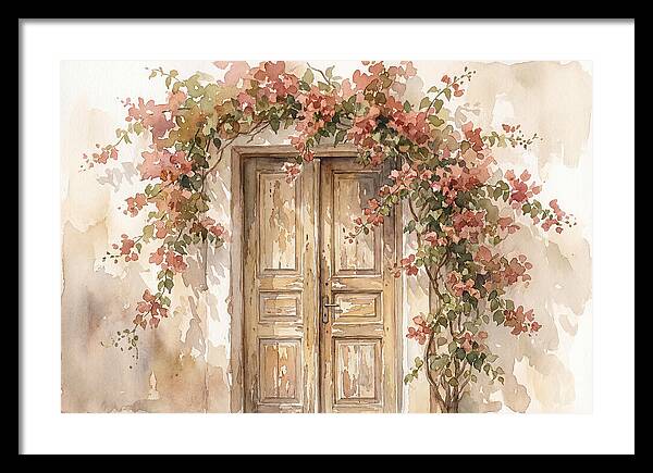 Old Wooden Door With Bougainvillea