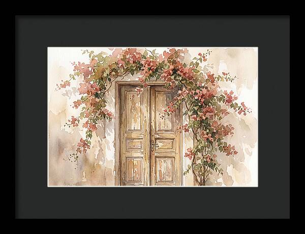 Old Wooden Door With Bougainvillea