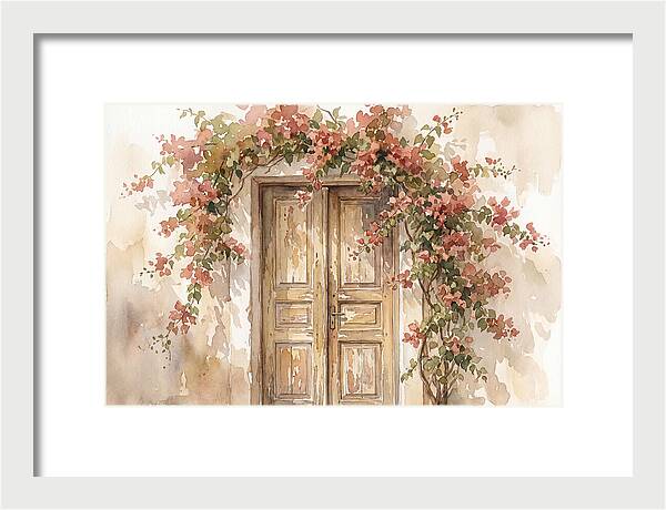 Old Wooden Door With Bougainvillea
