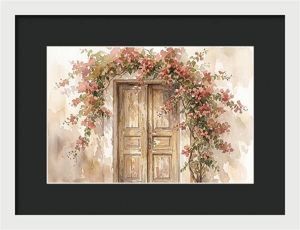 Old Wooden Door With Bougainvillea