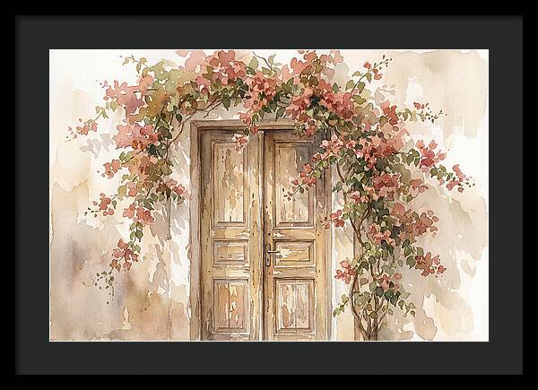 Old Wooden Door With Bougainvillea