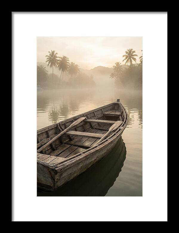 Old Wooden Dory Gliding Through Mist
