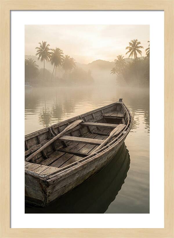 Old Wooden Dory Gliding Through Mist
