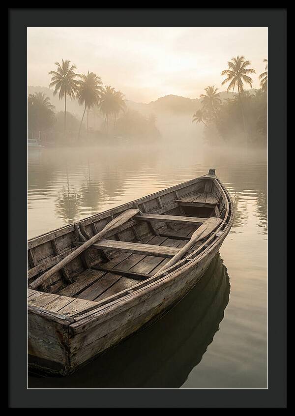 Old Wooden Dory Gliding Through Mist