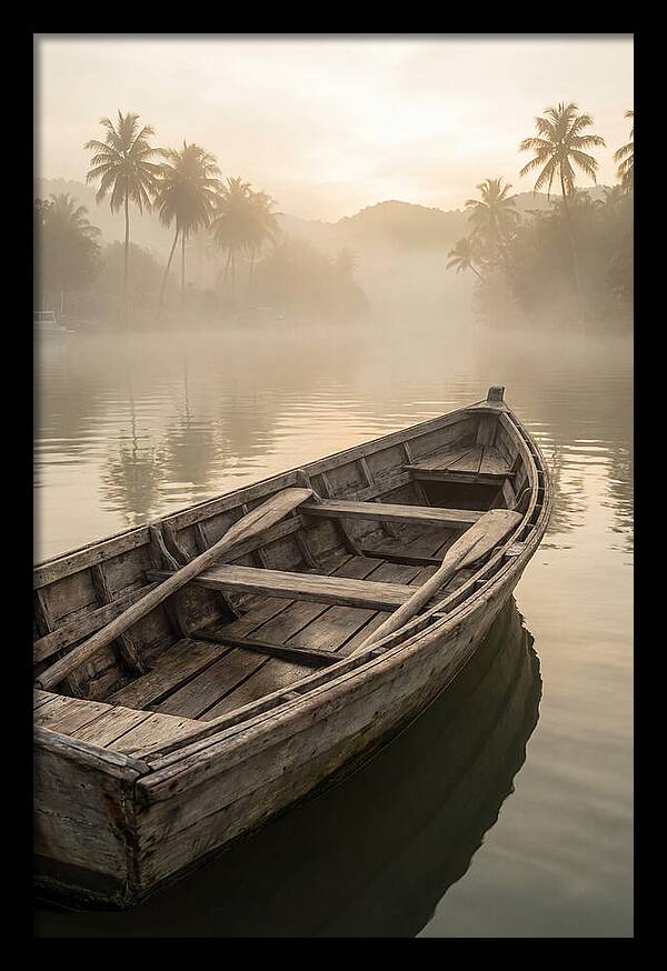 Old Wooden Dory Gliding Through Mist