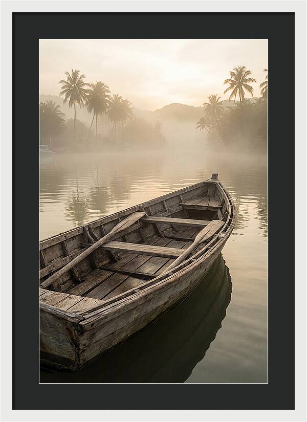 Old Wooden Dory Gliding Through Mist