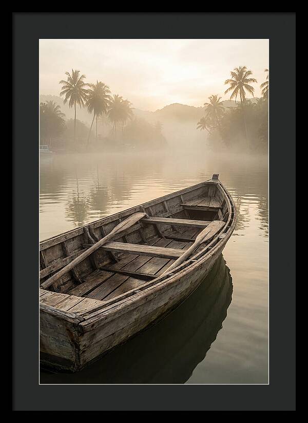 Old Wooden Dory Gliding Through Mist