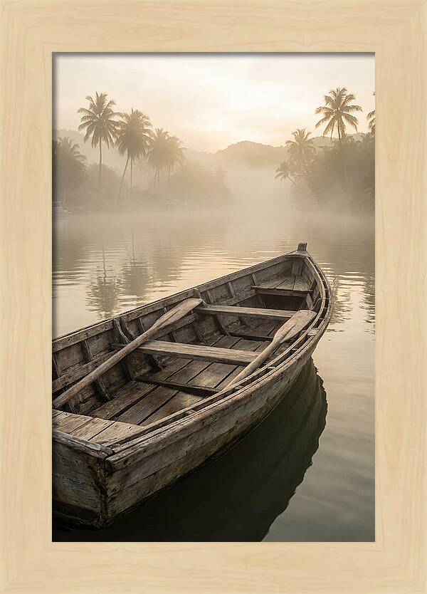 Old Wooden Dory Gliding Through Mist