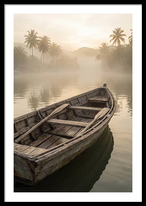 Old Wooden Dory Gliding Through Mist