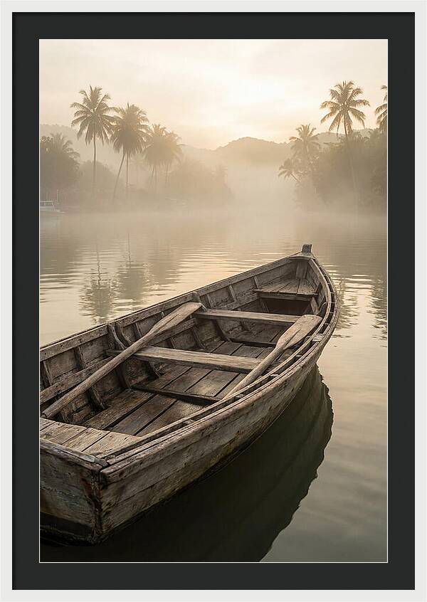 Old Wooden Dory Gliding Through Mist