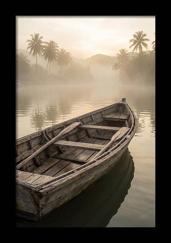 Old Wooden Dory Gliding Through Mist