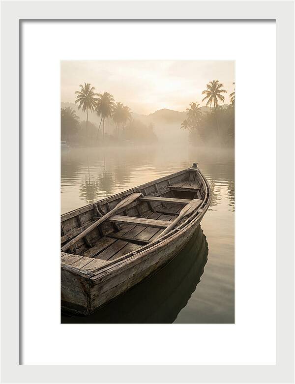 Old Wooden Dory Gliding Through Mist