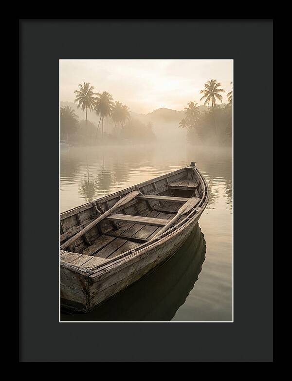 Old Wooden Dory Gliding Through Mist
