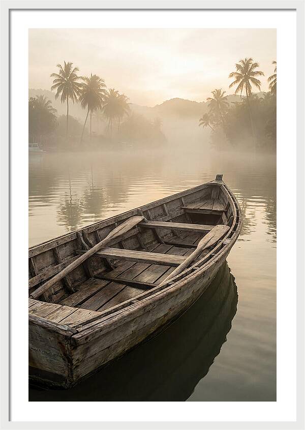 Old Wooden Dory Gliding Through Mist