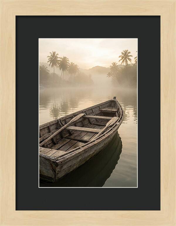 Old Wooden Dory Gliding Through Mist