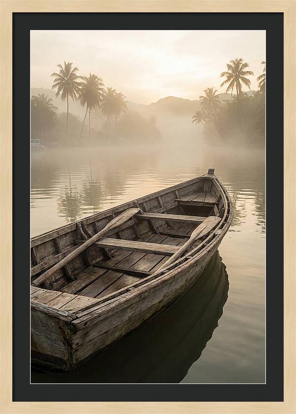 Old Wooden Dory Gliding Through Mist
