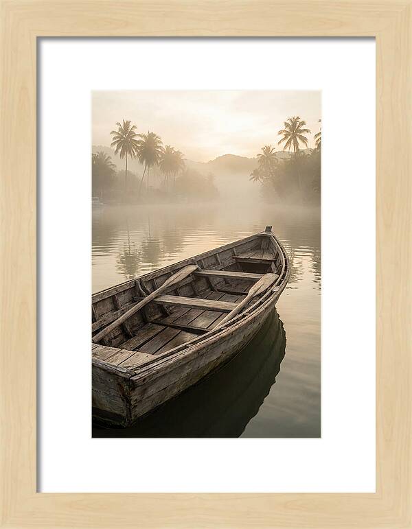 Old Wooden Dory Gliding Through Mist