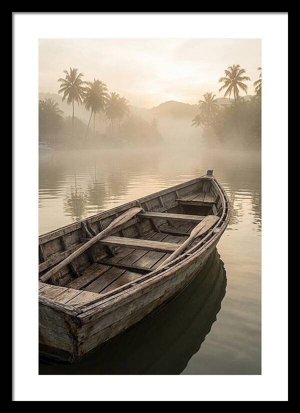 Old Wooden Dory Gliding Through Mist