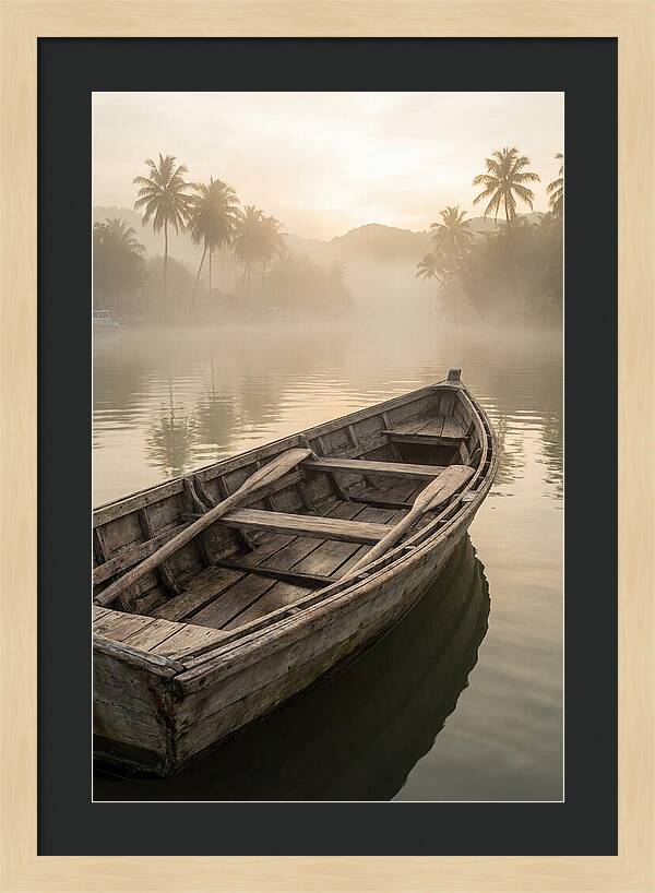 Old Wooden Dory Gliding Through Mist