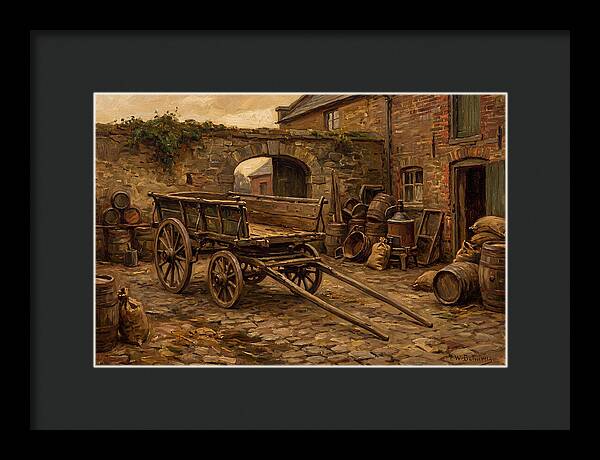 Old Wooden Dray Cart In Brewery Courtyard