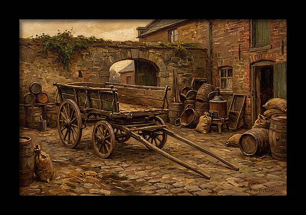 Old Wooden Dray Cart In Brewery Courtyard