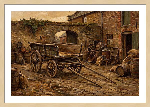 Old Wooden Dray Cart In Brewery Courtyard