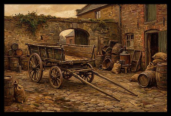 Old Wooden Dray Cart In Brewery Courtyard