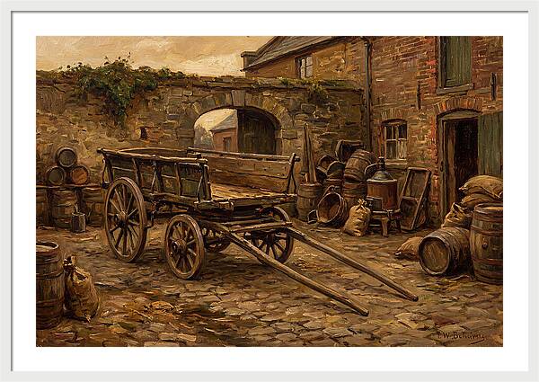 Old Wooden Dray Cart In Brewery Courtyard