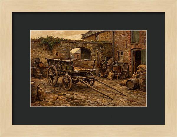 Old Wooden Dray Cart In Brewery Courtyard