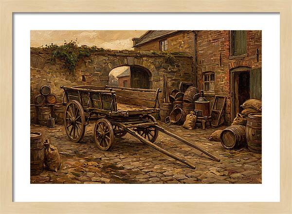 Old Wooden Dray Cart In Brewery Courtyard