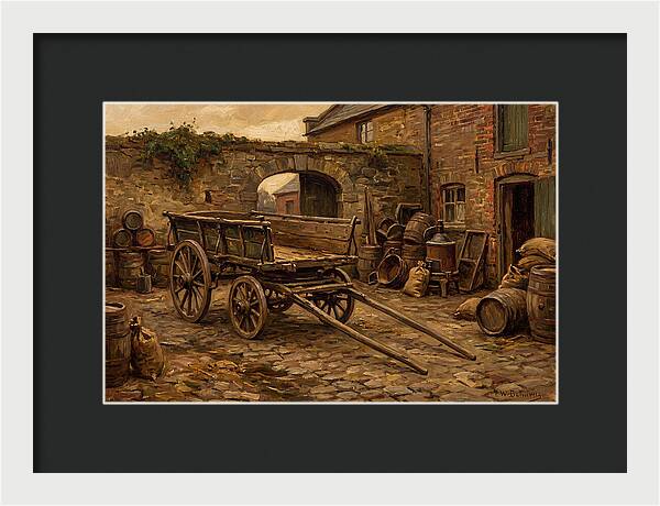 Old Wooden Dray Cart In Brewery Courtyard