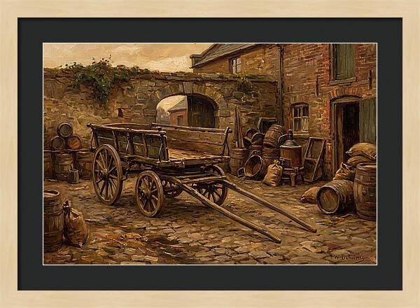 Old Wooden Dray Cart In Brewery Courtyard