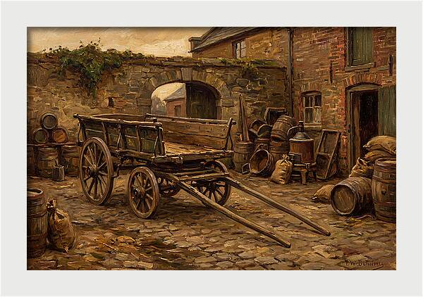 Old Wooden Dray Cart In Brewery Courtyard