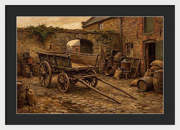 Old Wooden Dray Cart In Brewery Courtyard