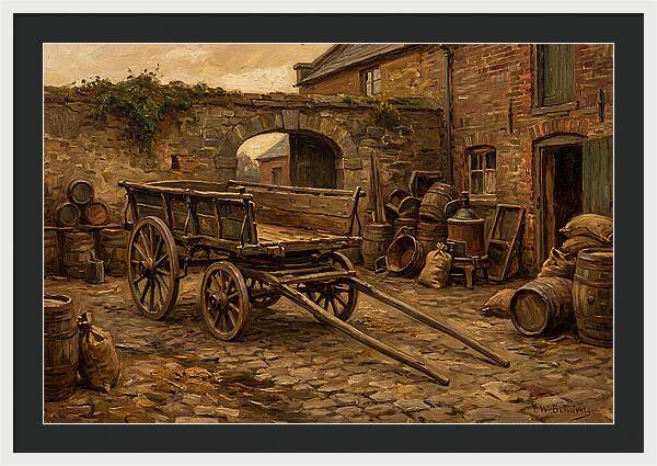 Old Wooden Dray Cart In Brewery Courtyard
