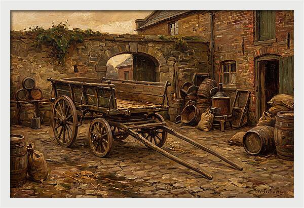 Old Wooden Dray Cart In Brewery Courtyard