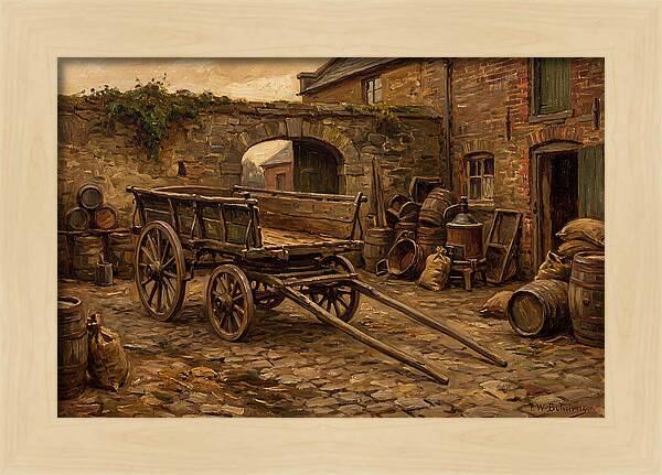 Old Wooden Dray Cart In Brewery Courtyard