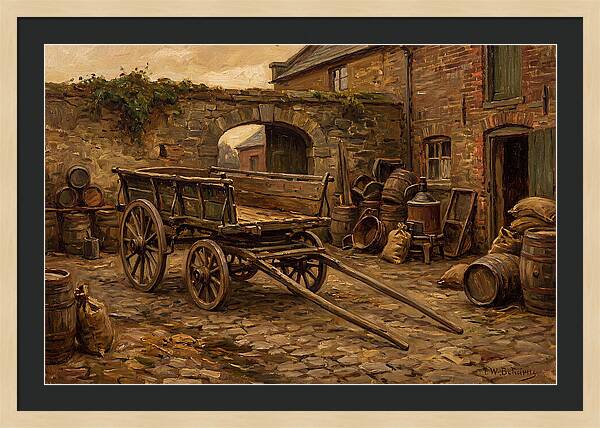 Old Wooden Dray Cart In Brewery Courtyard
