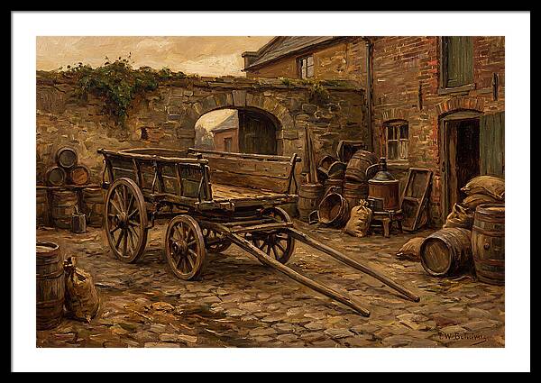 Old Wooden Dray Cart In Brewery Courtyard