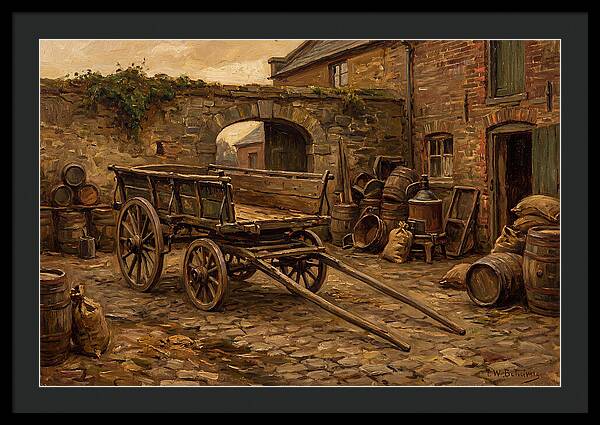 Old Wooden Dray Cart In Brewery Courtyard