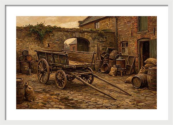 Old Wooden Dray Cart In Brewery Courtyard