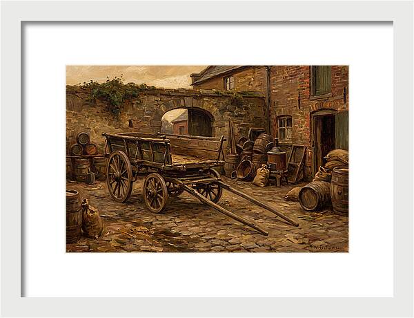 Old Wooden Dray Cart In Brewery Courtyard