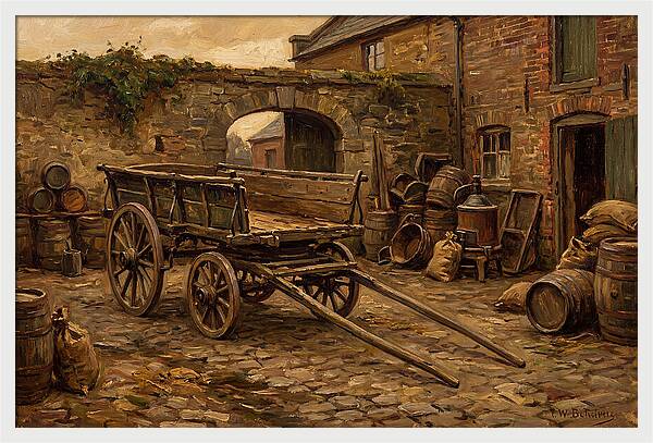 Old Wooden Dray Cart In Brewery Courtyard