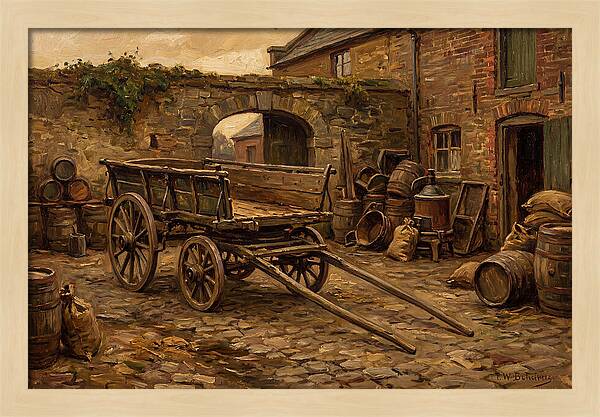 Old Wooden Dray Cart In Brewery Courtyard