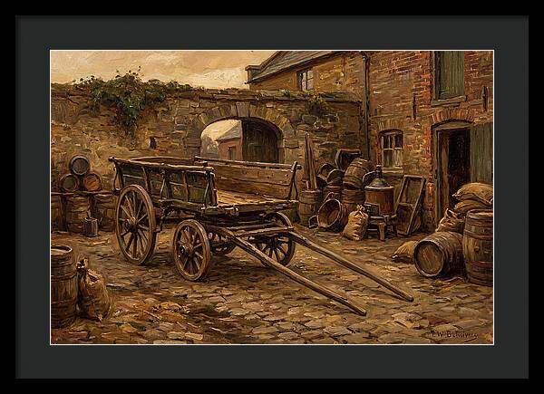 Old Wooden Dray Cart In Brewery Courtyard
