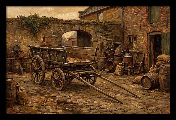 Old Wooden Dray Cart In Brewery Courtyard